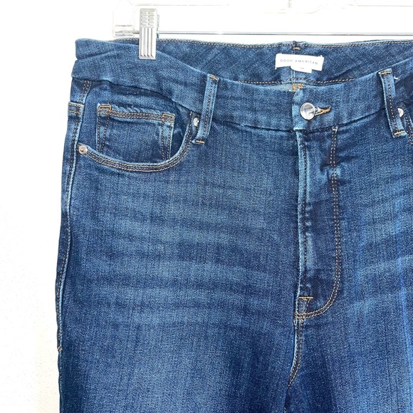 Good American Dark Wash High Rise Frayed Hem Ankle Skinny Jeans 31 15 Women’s - Picture 3 of 15